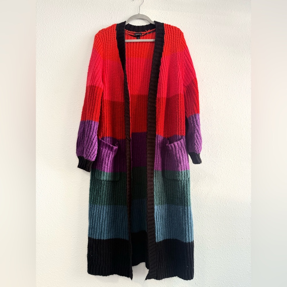 TORRID Duster Ballon Sleeve Color-block Long Cardigan‎ Size 1 - Picture 4 of 10